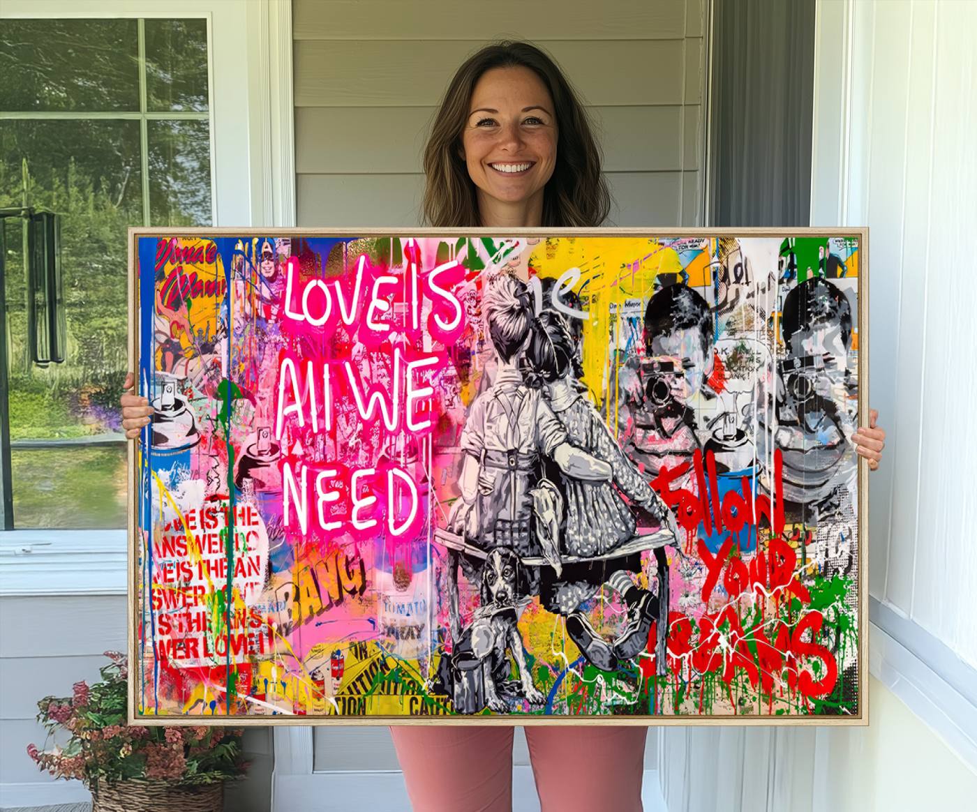 67019-MGV-CV-36X24-Follow Your Dreams & Love is All We Need Graffiti Street Art Triptych | Colorful Urban Wall Art