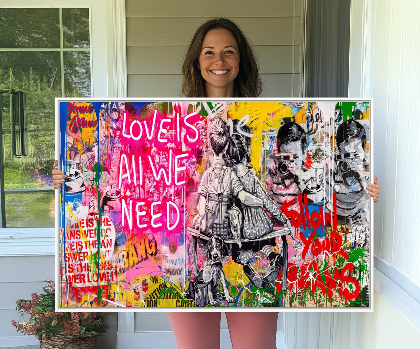 67019-MGV-CV-36X24-Follow Your Dreams & Love is All We Need Graffiti Street Art Triptych | Colorful Urban Wall Art