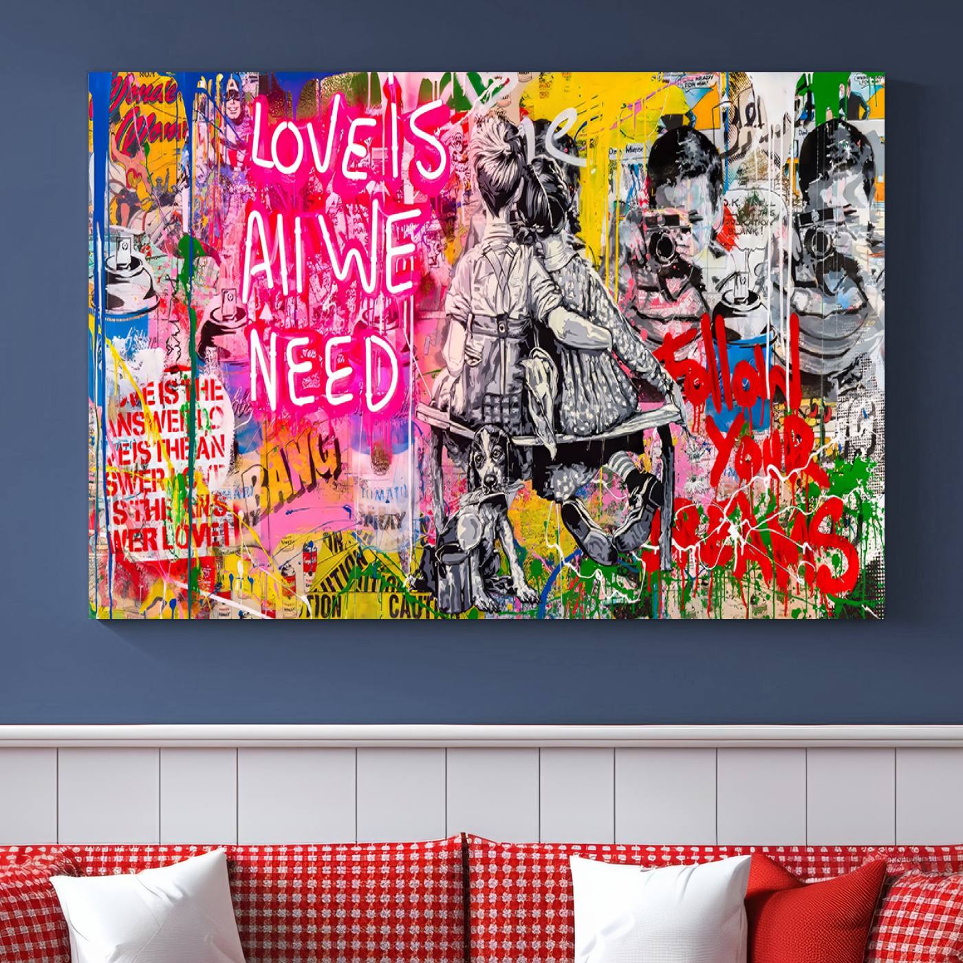Follow Your Dreams & Love is All We Need Graffiti Street Art Triptych | Colorful Urban Wall Art