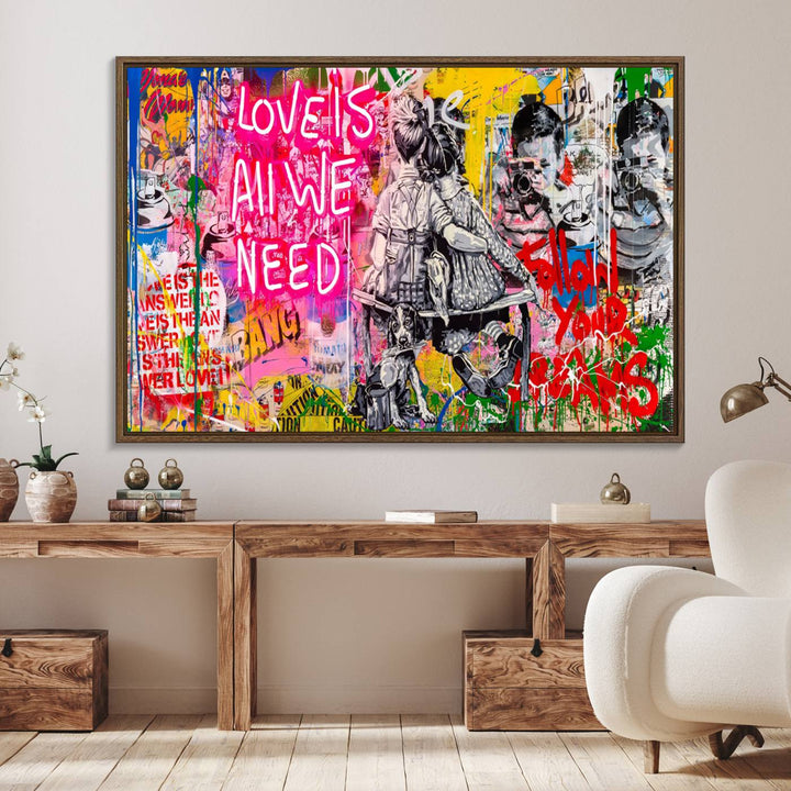 67019-MGV-FC-36X24_Walnut-Follow Your Dreams & Love is All We Need Graffiti Street Art Triptych | Colorful Urban Wall Art