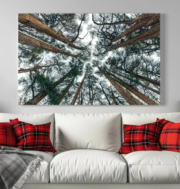 The living room is graced by the Forest Trees Wall Art Canvas Print, a nature-themed triptych made from museum-quality canvases with a UV-protective coating to preserve its vibrant colors, ready to hang.