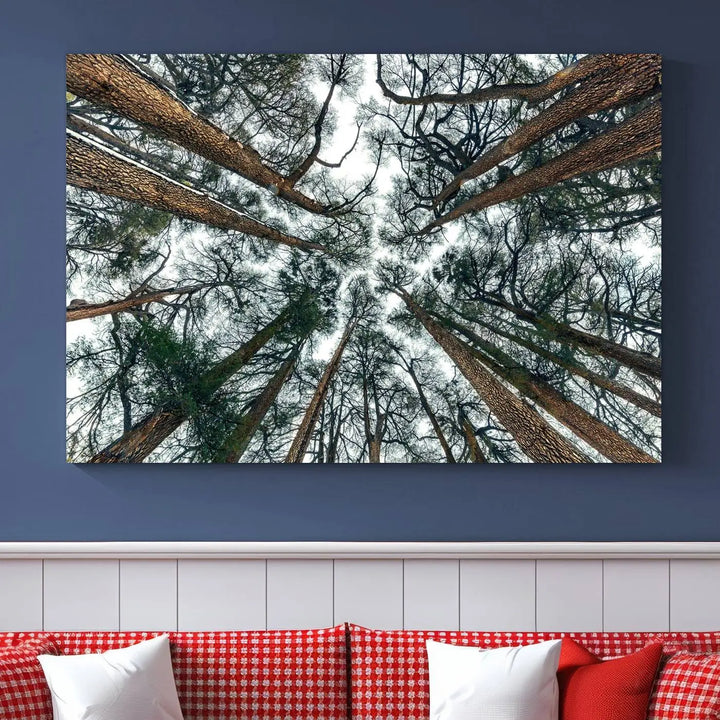 The living room is graced by the Forest Trees Wall Art Canvas Print, a nature-themed triptych made from museum-quality canvases with a UV-protective coating to preserve its vibrant colors, ready to hang.