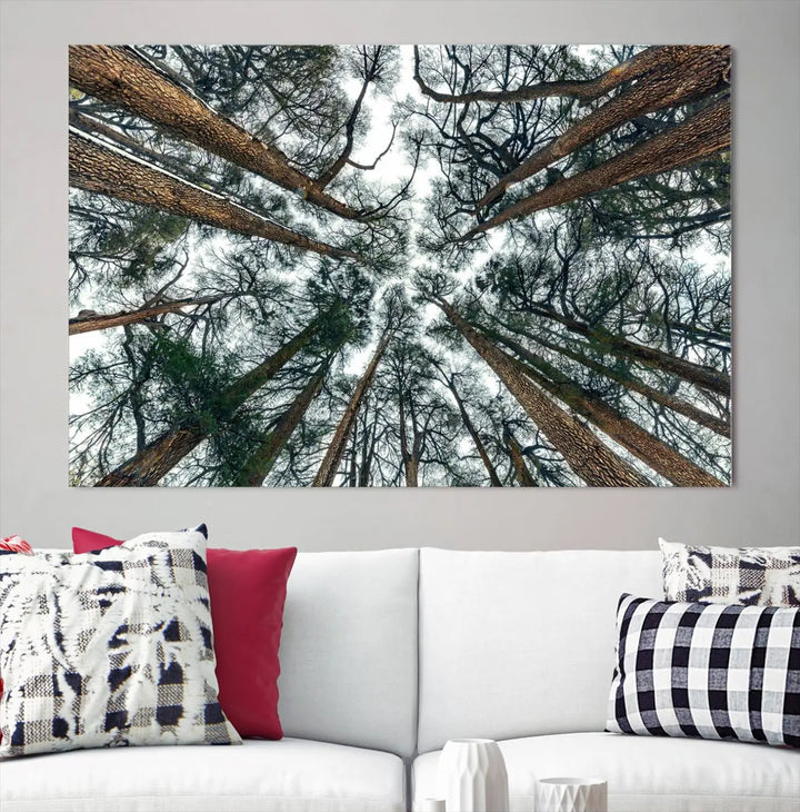 The living room is graced by the Forest Trees Wall Art Canvas Print, a nature-themed triptych made from museum-quality canvases with a UV-protective coating to preserve its vibrant colors, ready to hang.