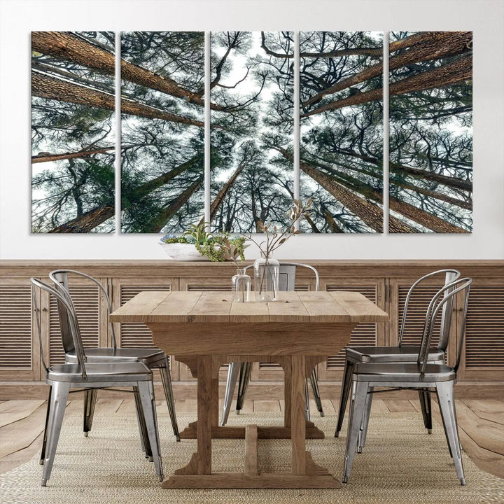 The living room is graced by the Forest Trees Wall Art Canvas Print, a nature-themed triptych made from museum-quality canvases with a UV-protective coating to preserve its vibrant colors, ready to hang.