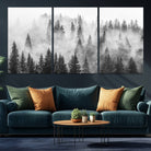10422-MGV-CV-36X24-Forest Wall Art Print | Foggy Pine Forest Canvas Wall Art - Black and White Nature Decor for Living Room