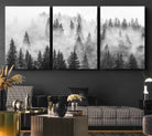 10422-MGV-CV-36X24-Forest Wall Art Print | Foggy Pine Forest Canvas Wall Art - Black and White Nature Decor for Living Room