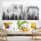 10422-MGV-CV-36X24-Forest Wall Art Print | Foggy Pine Forest Canvas Wall Art - Black and White Nature Decor for Living Room