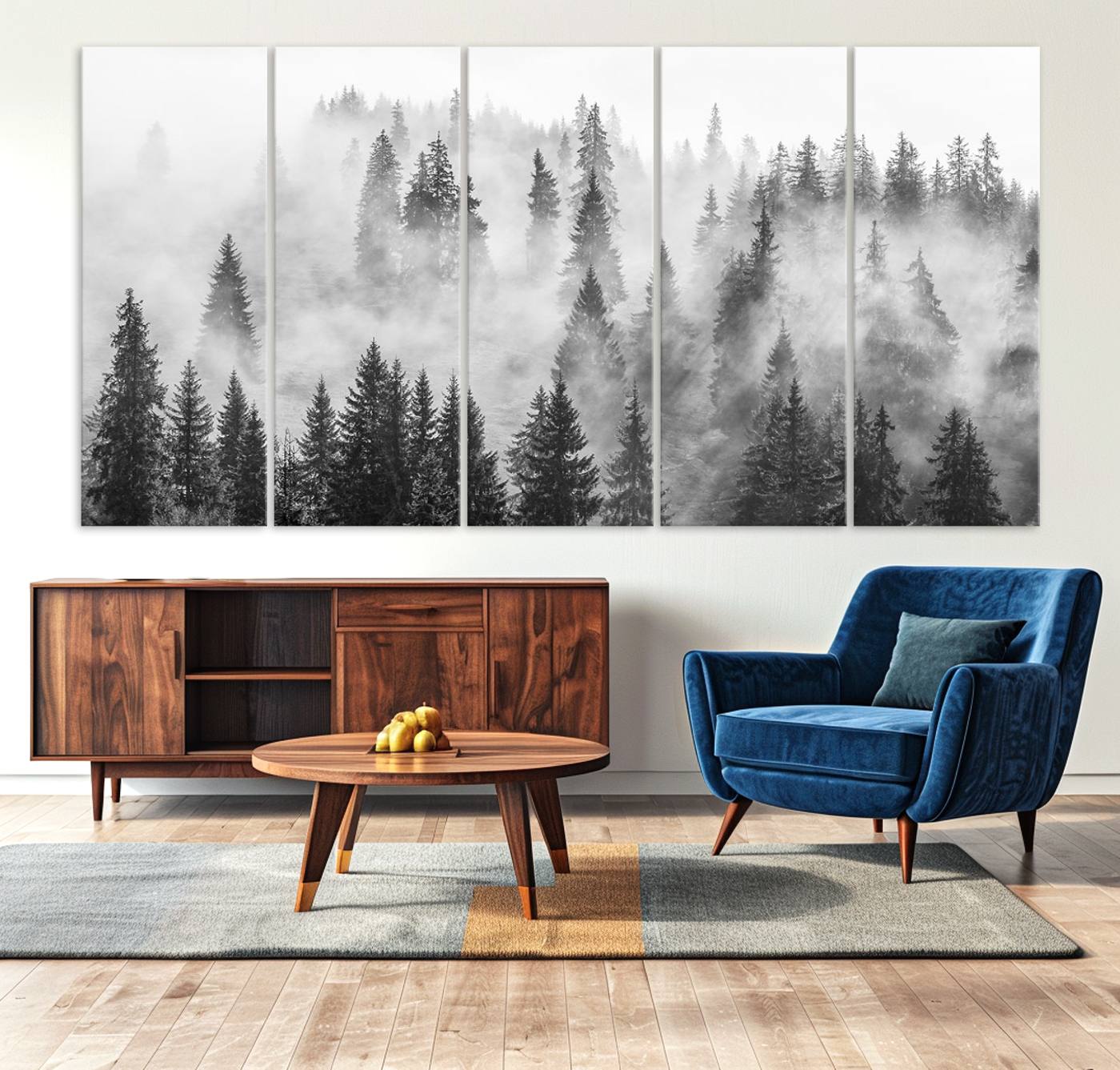 10422-MGV-CV-36X24-Forest Wall Art Print | Foggy Pine Forest Canvas Wall Art - Black and White Nature Decor for Living Room