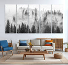 10422-MGV-CV-36X24-Forest Wall Art Print | Foggy Pine Forest Canvas Wall Art - Black and White Nature Decor for Living Room