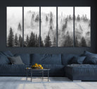 10422-MGV-CV-36X24-Forest Wall Art Print | Foggy Pine Forest Canvas Wall Art - Black and White Nature Decor for Living Room