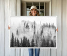 10422-MGV-CV-36X24-Forest Wall Art Print | Foggy Pine Forest Canvas Wall Art - Black and White Nature Decor for Living Room