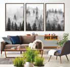 10422-MGV-CV-36X24-Forest Wall Art Print | Foggy Pine Forest Canvas Wall Art - Black and White Nature Decor for Living Room