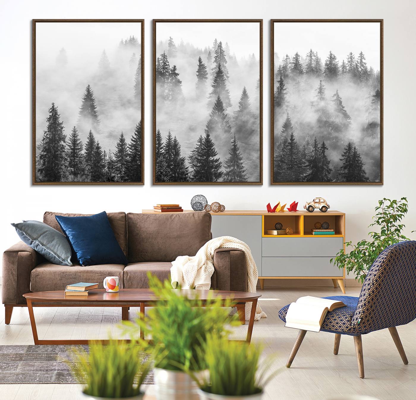 10422-MGV-CV-36X24-Forest Wall Art Print | Foggy Pine Forest Canvas Wall Art - Black and White Nature Decor for Living Room