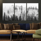 10422-MGV-CV-36X24-Forest Wall Art Print | Foggy Pine Forest Canvas Wall Art - Black and White Nature Decor for Living Room