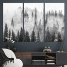 10422-MGV-CV-48X32-3P-Forest Wall Art Print | Foggy Pine Forest Canvas Wall Art - Black and White Nature Decor for Living Room