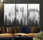 10422-MGV-CV-36X24-Forest Wall Art Print | Foggy Pine Forest Canvas Wall Art - Black and White Nature Decor for Living Room