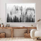 10422-MGV-FC-36X24_White-Forest Wall Art Print | Foggy Pine Forest Canvas Wall Art - Black and White Nature Decor for Living Room