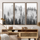 10422-MGV-FC-48X32-3P_Walnut-Forest Wall Art Print | Foggy Pine Forest Canvas Wall Art - Black and White Nature Decor for Living Room