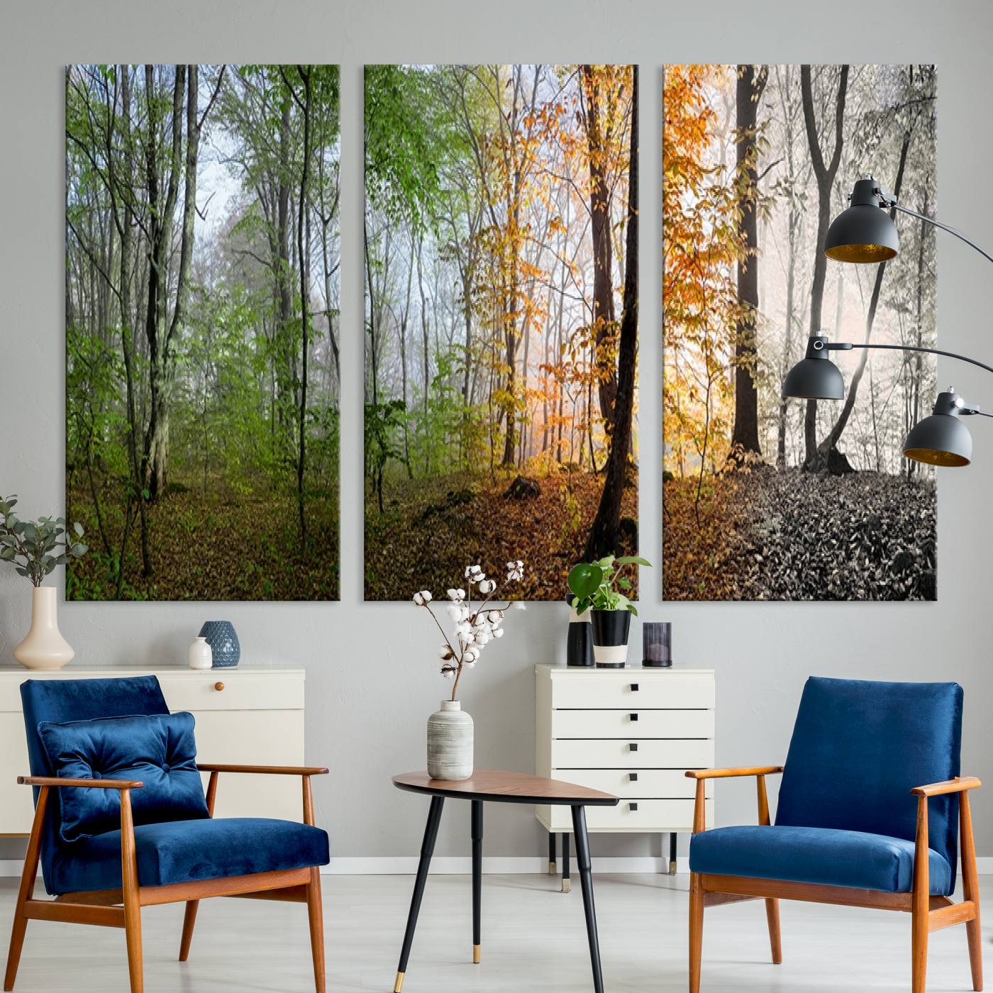 Four Seasons Wall Art Forest Canvas Print – Triptych Seasonal Nature Print – Landscape Decor for Living Room or Office – Ready to Hang