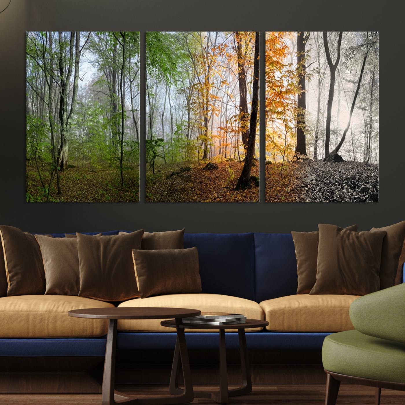 Four Seasons Wall Art Forest Canvas Print – Triptych Seasonal Nature Print – Landscape Decor for Living Room or Office – Ready to Hang