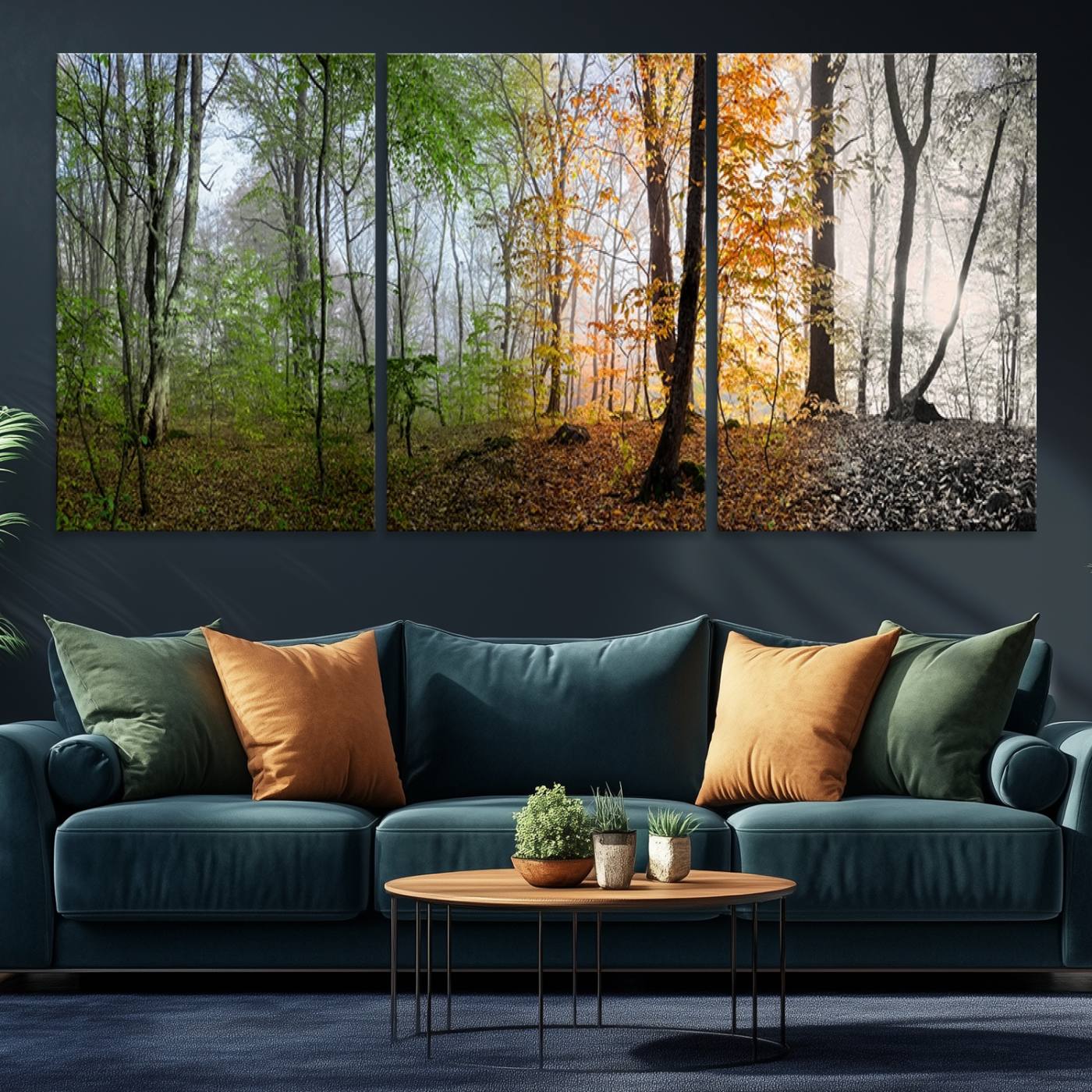 Four Seasons Wall Art Forest Canvas Print – Triptych Seasonal Nature Print – Landscape Decor for Living Room or Office – Ready to Hang
