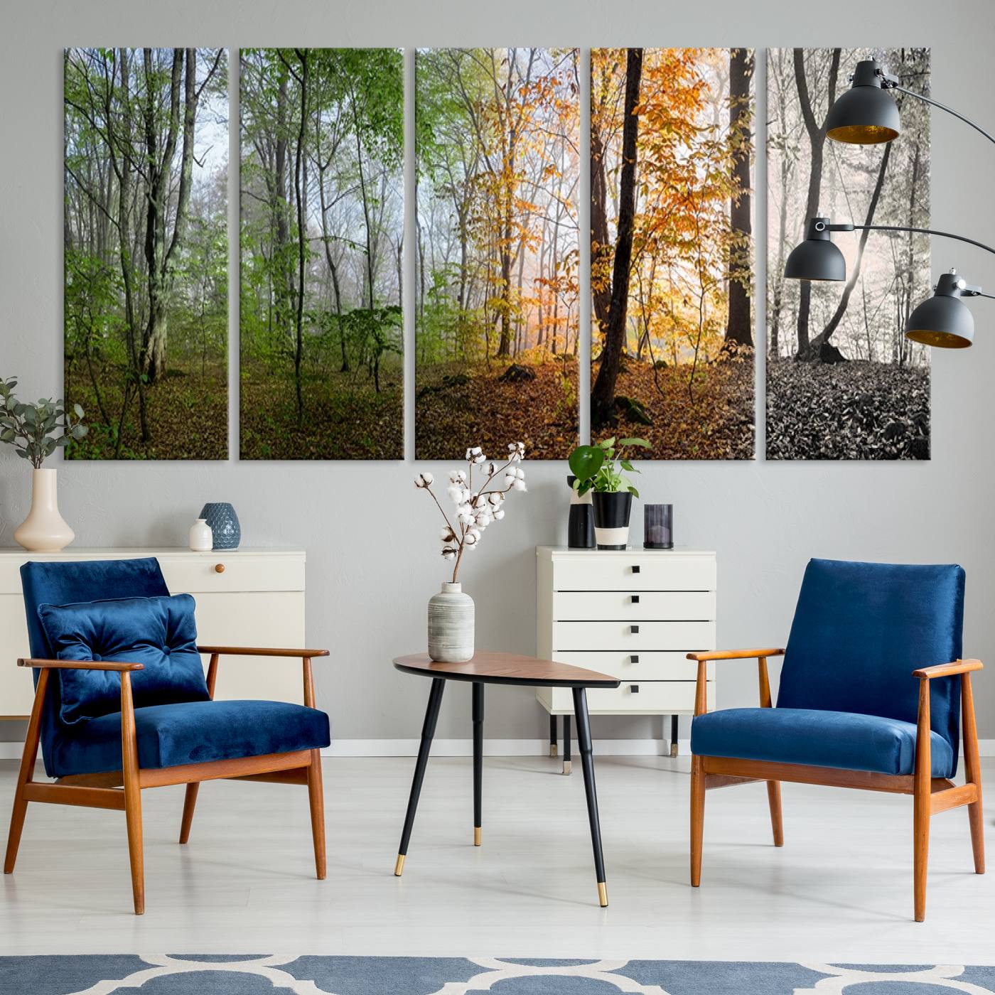 Four Seasons Wall Art Forest Canvas Print – Triptych Seasonal Nature Print – Landscape Decor for Living Room or Office – Ready to Hang
