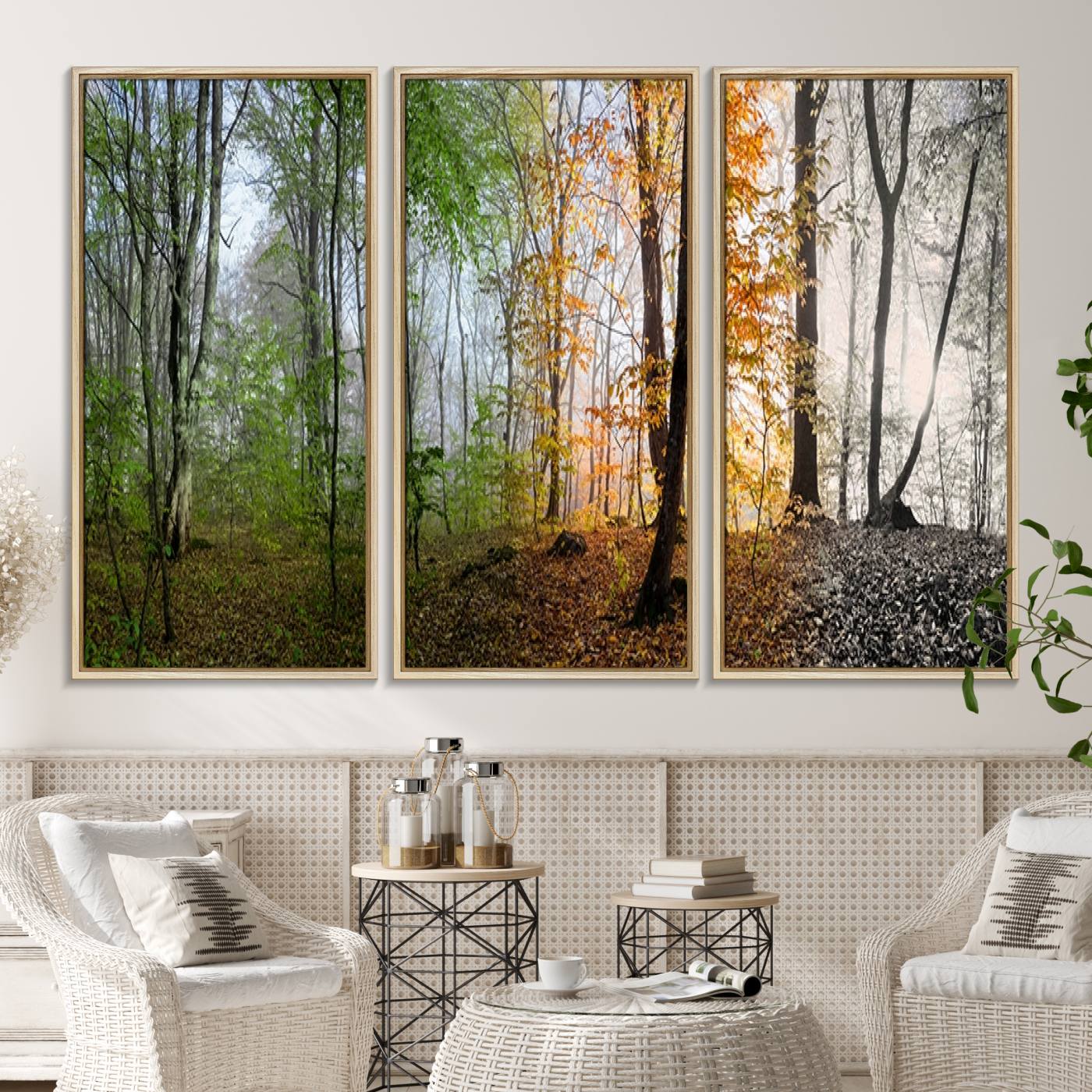 95317-MGV-CV-36X24-Four Seasons Wall Art Forest Canvas Print – Triptych Seasonal Nature Print – Landscape Decor for Living Room or Office – Ready to Hang