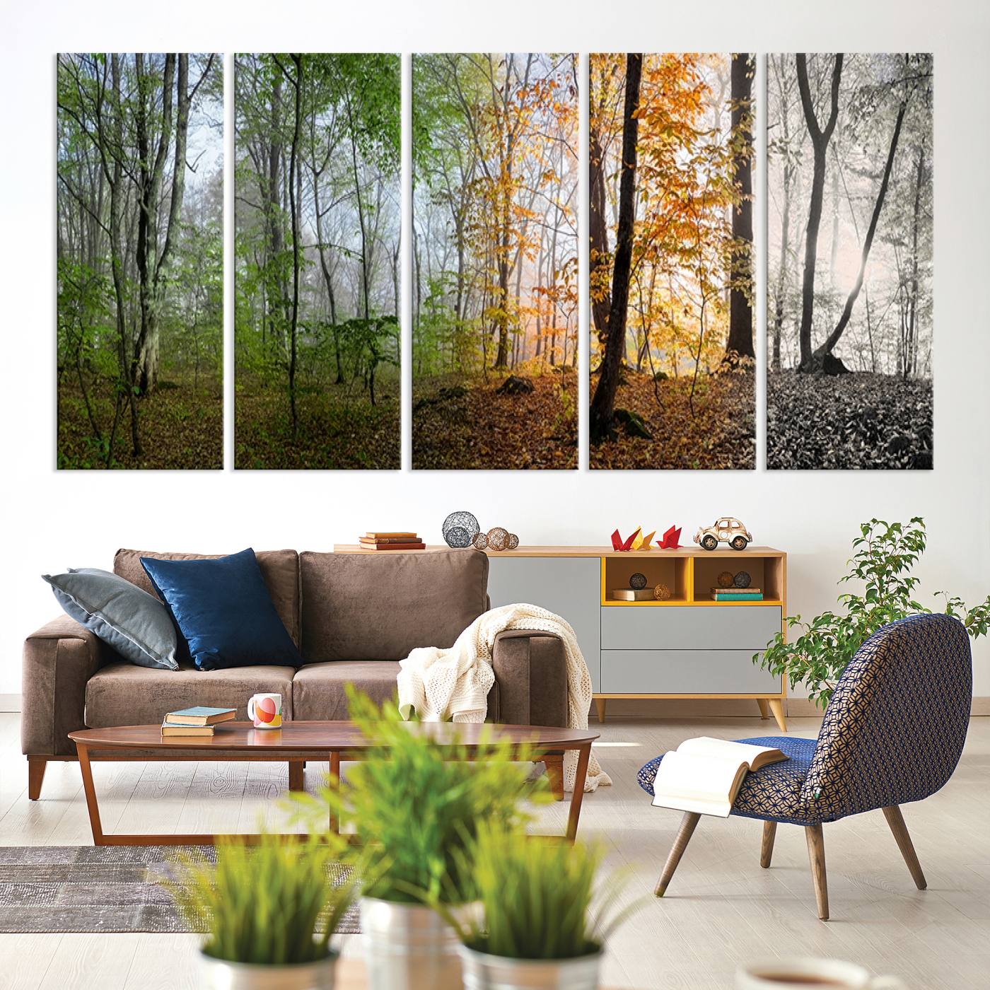 Four Seasons Wall Art Forest Canvas Print – Triptych Seasonal Nature Print – Landscape Decor for Living Room or Office – Ready to Hang