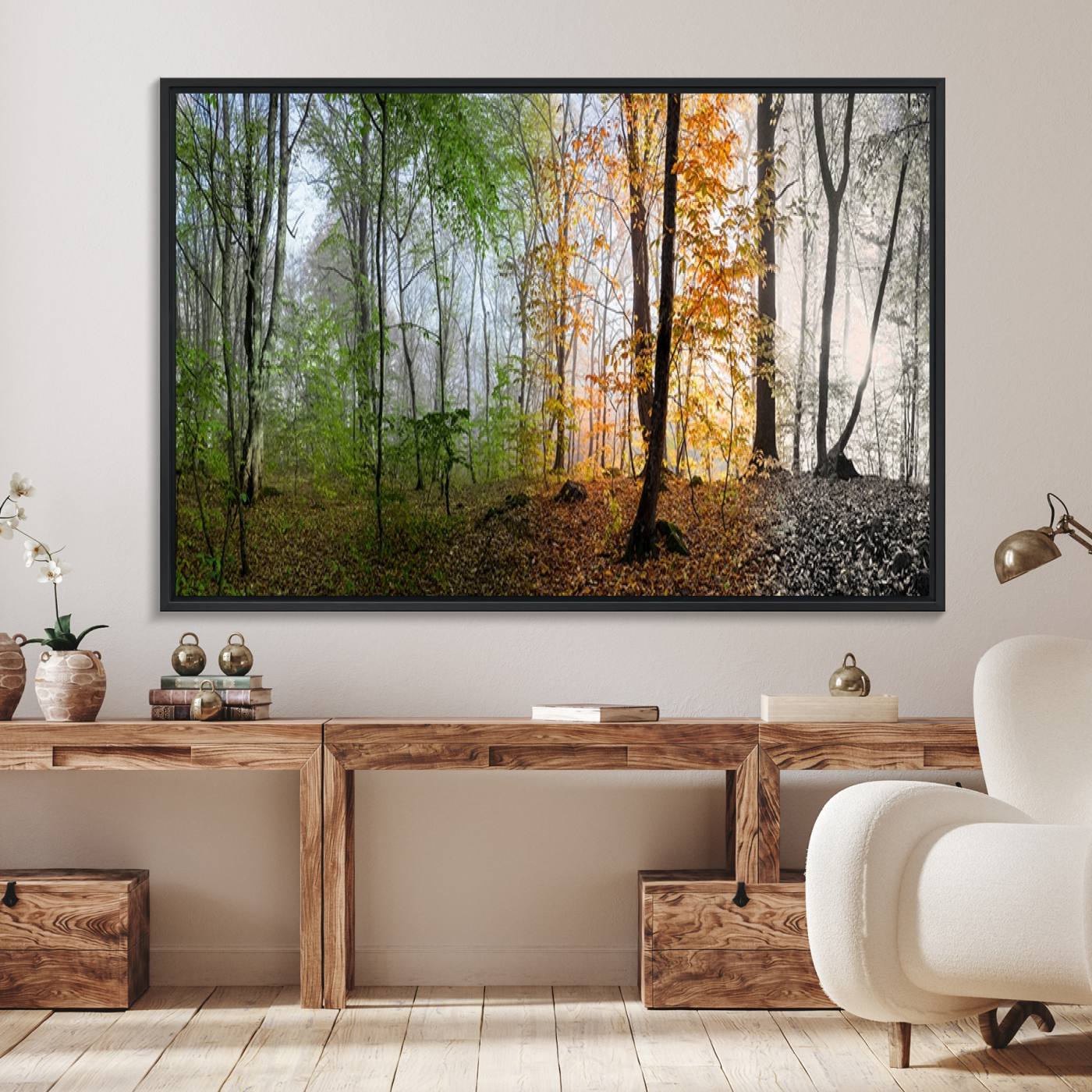 95317-MGV-FC-36X24_Black-Four Seasons Wall Art Forest Canvas Print – Triptych Seasonal Nature Print – Landscape Decor for Living Room or Office – Ready to Hang