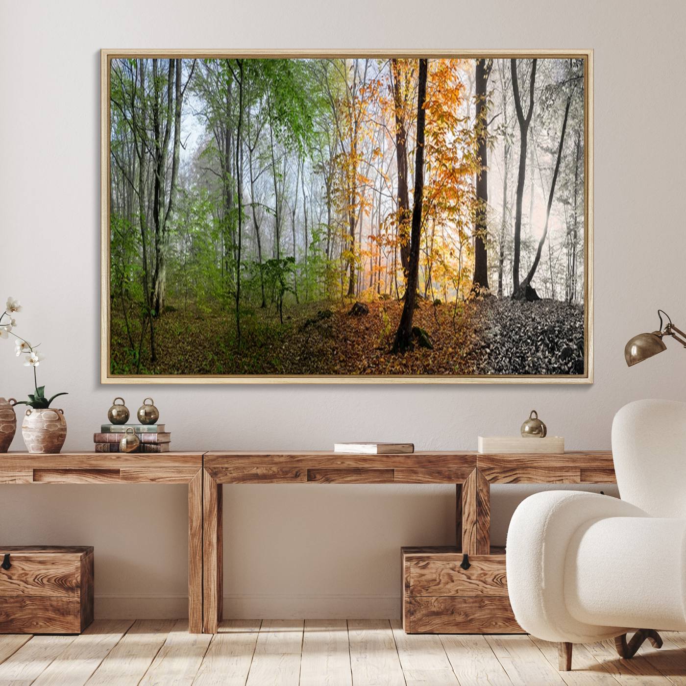 95317-MGV-FC-36X24_Natural-Four Seasons Wall Art Forest Canvas Print – Triptych Seasonal Nature Print – Landscape Decor for Living Room or Office – Ready to Hang