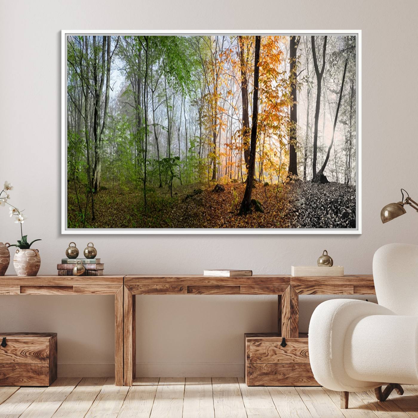 95317-MGV-FC-36X24_White-Four Seasons Wall Art Forest Canvas Print – Triptych Seasonal Nature Print – Landscape Decor for Living Room or Office – Ready to Hang