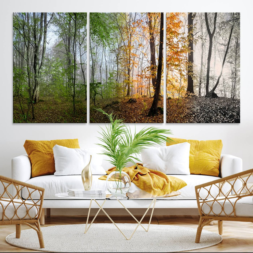 Four Seasons Wall Art Forest Canvas Print – Triptych Seasonal Nature Print – Landscape Decor for Living Room or Office – Ready to Hang