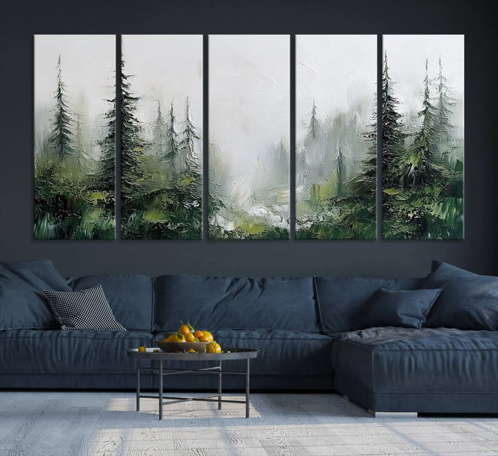 Framed Abstract Forest Canvas Wall Art Print - Green and White Woodland Printing - Nature Artwork for Home or Office Decor