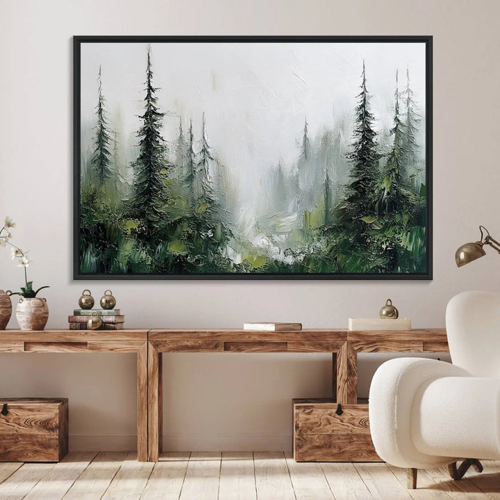 A Framed Abstract Forest Canvas Wall Art Print is displayed.