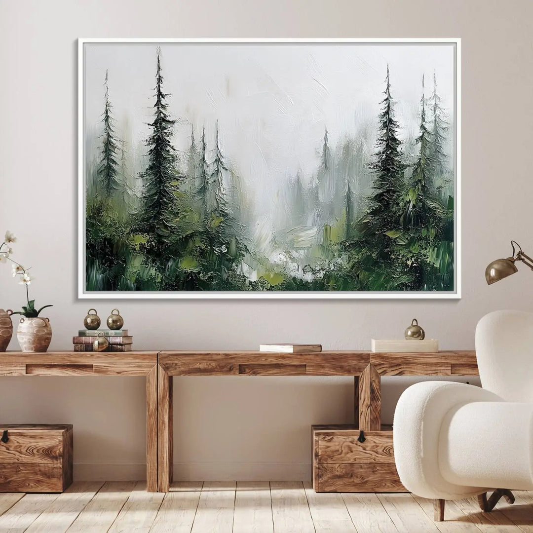 A Framed Abstract Forest Canvas Wall Art Print is displayed.