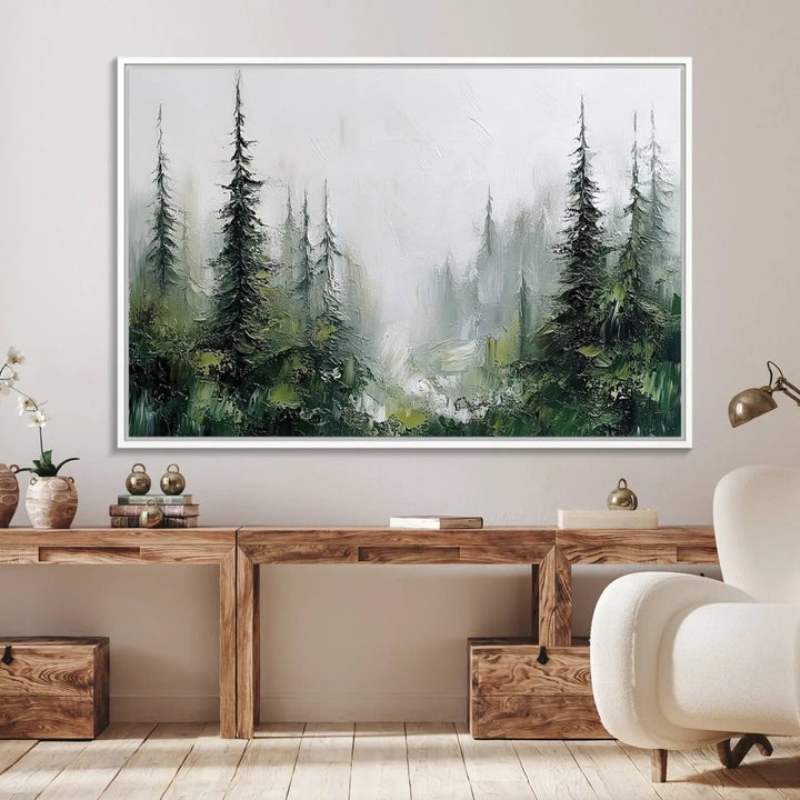A Framed Abstract Forest Canvas Wall Art Print is displayed.