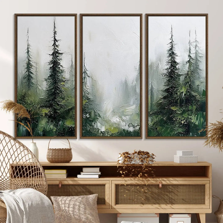 A Framed Abstract Forest Canvas Wall Art Print is displayed.