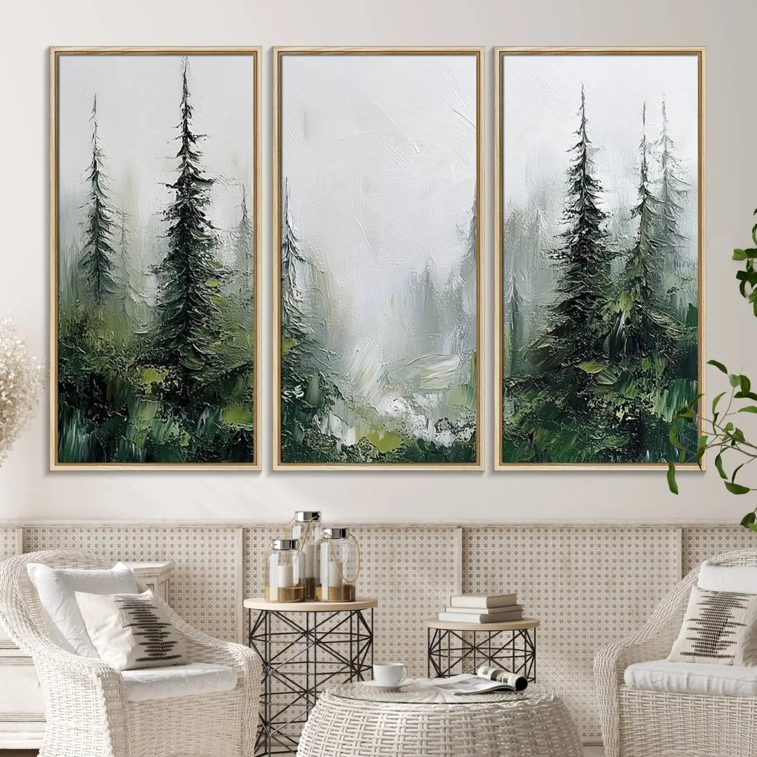 A Framed Abstract Forest Canvas Wall Art Print is displayed.