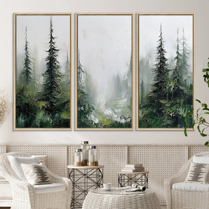 A Framed Abstract Forest Canvas Wall Art Print is displayed.