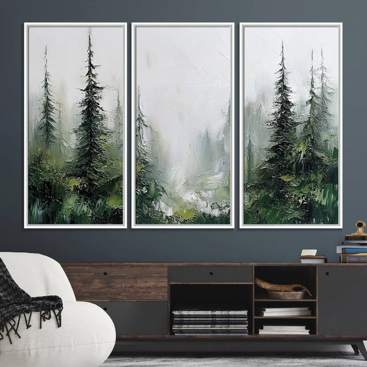 A Framed Abstract Forest Canvas Wall Art Print is displayed.