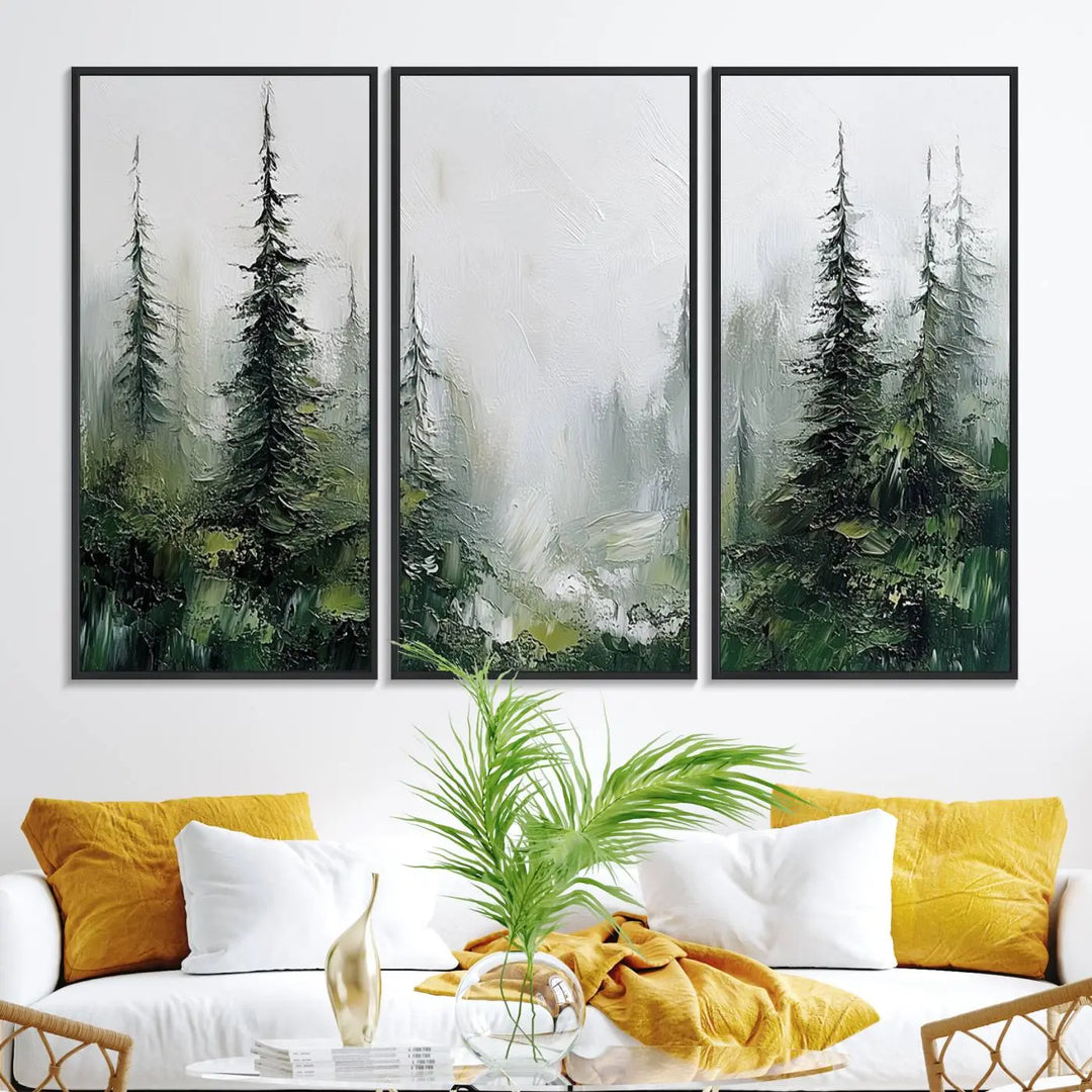 A Framed Abstract Forest Canvas Wall Art Print is displayed.