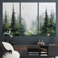 Framed Abstract Forest Canvas Wall Art Print - Green and White Woodland Printing - Nature Artwork for Home or Office Decor