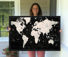N50Black-MGV-CV-36X24-Framed Black and White World Map Canvas Print | 3-Panel Ready to Hang Wall Art for Modern Home Decor | Bold Global Style for Office Decor