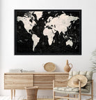 N50Black-MGV-CV-36X24-Framed Black and White World Map Canvas Print | 3-Panel Ready to Hang Wall Art for Modern Home Decor | Bold Global Style for Office Decor