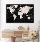 N50Black-MGV-CV-36X24-Framed Black and White World Map Canvas Print | 3-Panel Ready to Hang Wall Art for Modern Home Decor | Bold Global Style for Office Decor