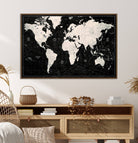 N50Black-MGV-CV-36X24-Framed Black and White World Map Canvas Print | 3-Panel Ready to Hang Wall Art for Modern Home Decor | Bold Global Style for Office Decor