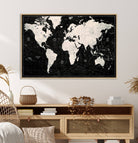 N50Black-MGV-CV-36X24-Framed Black and White World Map Canvas Print | 3-Panel Ready to Hang Wall Art for Modern Home Decor | Bold Global Style for Office Decor