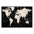 N50Black-MGV-CV-36X24-Framed Black and White World Map Canvas Print | 3-Panel Ready to Hang Wall Art for Modern Home Decor | Bold Global Style for Office Decor