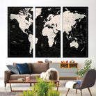N50Black-MGV-CV-36X24-Framed Black and White World Map Canvas Print | 3-Panel Ready to Hang Wall Art for Modern Home Decor | Bold Global Style for Office Decor