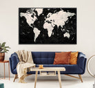 N50Black-MGV-CV-36X24-Framed Black and White World Map Canvas Print | 3-Panel Ready to Hang Wall Art for Modern Home Decor | Bold Global Style for Office Decor